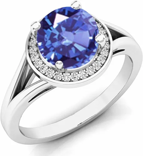 Miniatura 66 de Dazzlingrock Collection Anillo de compromiso redondo de 0.276 in con halo de diamante blanco y vástago dividido para ella en oro macizo de 14