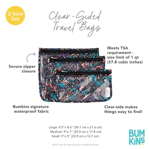 Miniatura 5 de Bumkins Bolsa de viaje, artículos de tocador, bebé, bolsa aprobada por la TSA, bolsa con cremallera, tamaño de cuarto de galón, lado transparente