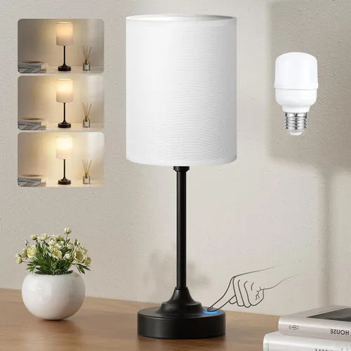 Miniatura 9 de Fenmzee Juego de lámparas de mesa pequeñas táctiles regulables de 2 a 3 vías, carga USB A + C, salida de CA, base de grano de madera, bombillas