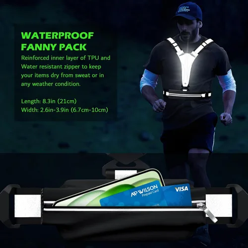 Miniatura 6 de Ylzzrs Chaleco reflectante LED para correr, chaleco de correr recargable por USB, soporte para teléfono para corredores, caminatas nocturnas, 6-11