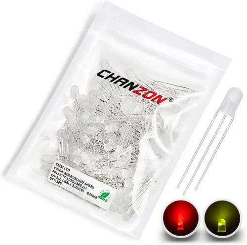 Miniatura 8 de CHANZON 100 luces de diodo LED difundidas rojas y verdes de 0.197 in, cátodo común (esmerilado redondo bicolor) lámparas de bombilla de iluminación
