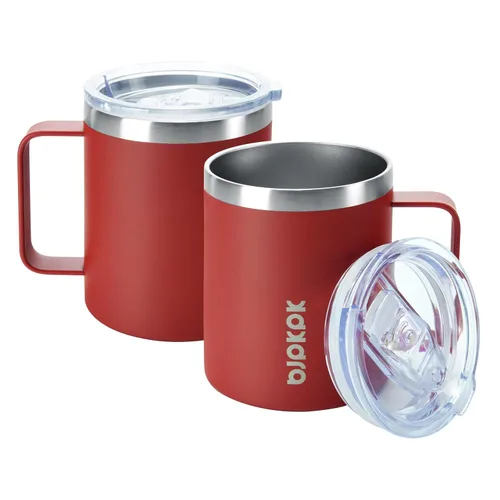 Miniatura 8 de BJPKPK 2 tazas de café aisladas, vaso aislado de 14 onzas con tapa, tazas de café de acero inoxidable con tapa a prueba de salpicaduras, color negro