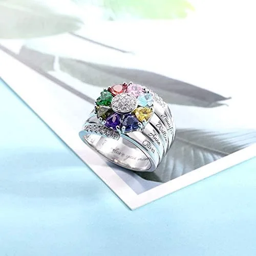 Miniatura 2 de AILIN Anillos personalizados con piedra natal para mujer, plata de ley 925, anillo personalizado con nombre, abuela, día de la madre, regalo