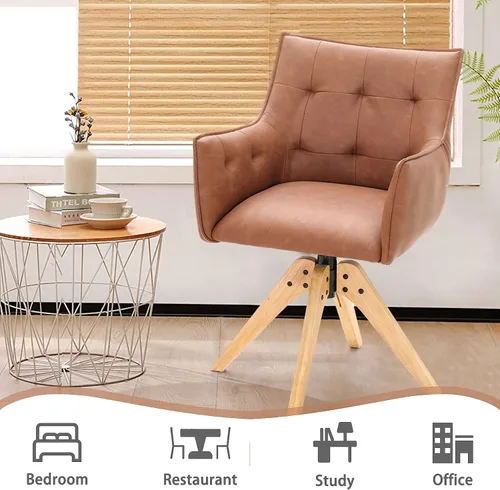 Miniatura 6 de PHI VILLA Juego de 2 sillas giratorias decorativas – Silla de escritorio moderna de mediados de siglo con patas de madera para silla de comedor