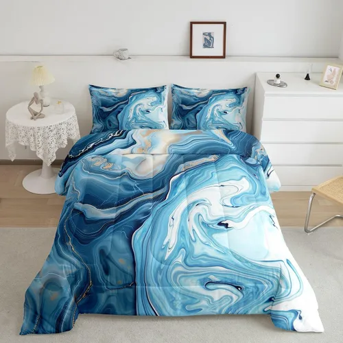Miniatura 11 de Erosebridal Juego de edredón de mármol rosa dorado para niños y niñas, ropa de cama de mármol metálico, juegos de edredón de textura de mármol