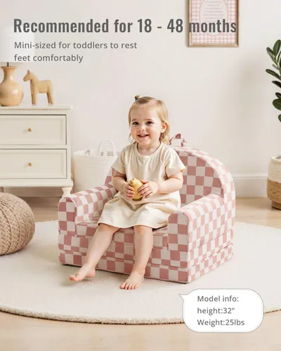 Miniatura 4 de Blissful Diary Sofá plegable para niños pequeños, silla y tumbona cómoda 2 en 1 para leer, sala de juegos, sofá para niños y niñas, regalo de Rubor