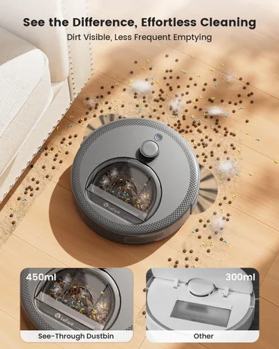 Miniatura 6 de Lefant Robot Aspirador y Fregona, Navegación LiDAR Mejorada, Recipiente de Polvo Visible de 450ml, Fuerte Succión, Mapeo de Varias Plantas, Gris