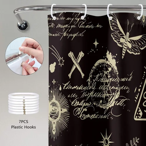 Miniatura 5 de Black Gothic Small Stall Shower Curtain 36Wx72H RV Spooky Skull Skeleton Spooky Funny Animal Western Moth Moon Bone Mystic Leaves Bathroom Decor