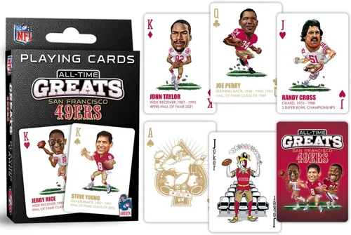 Miniatura 3 de MasterPieces Juegos Familiares - Cartas de Juego NFL San Francisco 49ers All-Time Greats - Baraja de Cartas con Licencia Oficial para Adultos, Niños