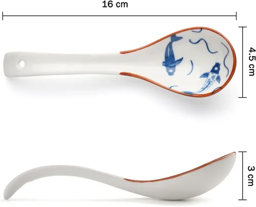 Miniatura 2 de Juego de 4 cucharas de sopa chinas, cucharas coreanas de porcelana para albóndigas de cereales de fideos Pho