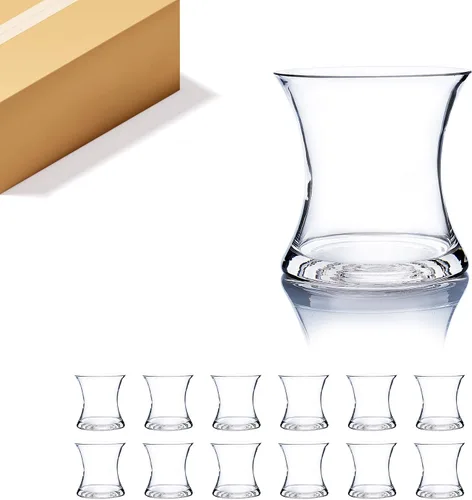 Miniatura 16 de Jarrón único de ramo WGV, 5.5" de ancho, 5" de alto, vidrio transparente corto huracán cóncavo para flores, portavelas para eventos de boda