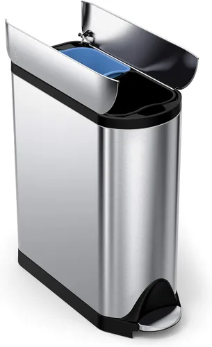 Miniatura 11 de Simplehuman - Cubo de basura para baño con tapa abatible de 10 litros / 2.6 galones, acero inoxidable cepillado con borde negro