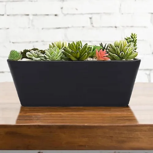 Miniatura 4 de Maceta de bambú con riego automático de 16 pulgadas, maceta rectangular ecológica para interiores y exteriores, maceta de bambú sostenible con Negro