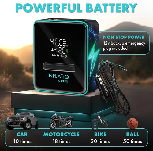 Miniatura 5 de INFLATiQ by RIMiQ - Compresor de aire portátil para inflado de neumáticos, tecnología QwikFlow dos veces más rápida con apagado automático, bomba