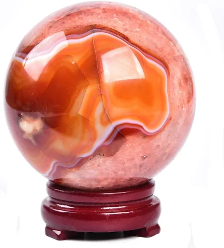 Miniatura 17 de JIC Gem Esfera grande de cristal Chevron de amatista con cristales curativos de curación con soporte de madera para meditación y decoración