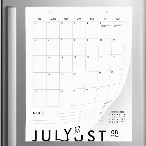 Calendario magnético vertical en blanco y negro para refrigerador 2026-2027, 13.5 x 11 pulgadas, calendario minimalista de 18 meses para nevera para