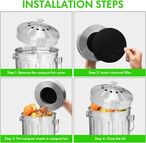 Miniatura 6 de ENLOY - Filtros de compostaje de cocina de 6.5 pulgadas de repuesto de carbón, paquete de 12 filtros de carbón para cubeta de encimera y hogar