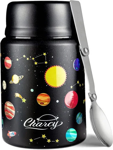 Miniatura 9 de Charcy Termo de 17oz para alimentos calientes, sopa termo contenedor de alimentos para lonchera con cuchara plegable ZB - Negro