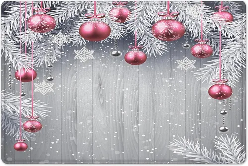 Miniatura 7 de LB Pink Christmas Shower Curtain Sets with Rugs Snowflake and Fir Twigs with Xmas Ball on Rustic Grey Wood Fabric Shower Curtain with Hooks Winter