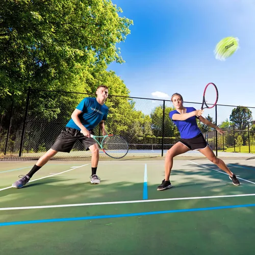 Miniatura 6 de Raqueta de tenis para 2 jugadores adultos, perfecta para principiantes y jugadores profesionales, raqueta de tenis de velocidad de 27", incluye Azul