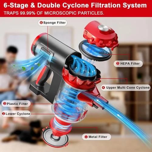 Miniatura 2 de elezon A200 - Aspiradora inalámbrica con potente succión de 18000Pa, tiempo de funcionamiento de 38 minutos, batería de 2200mAh, filtro HEPA