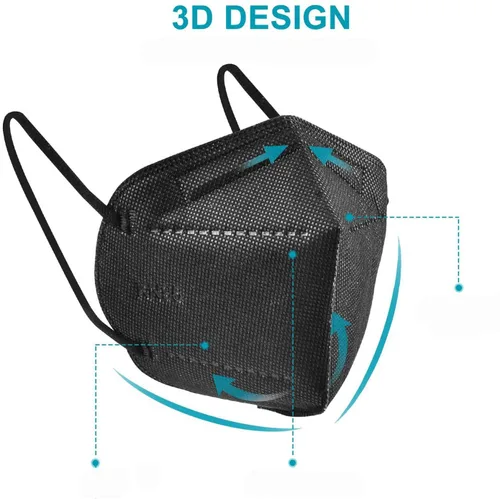 Miniatura 8 de LEMENT 25 piezas de Máscaras faciales KN95, Negro, Máscaras de seguridad para polvo de copa de 5 capas con filtro de eficiencia ≥95%, Máscaras