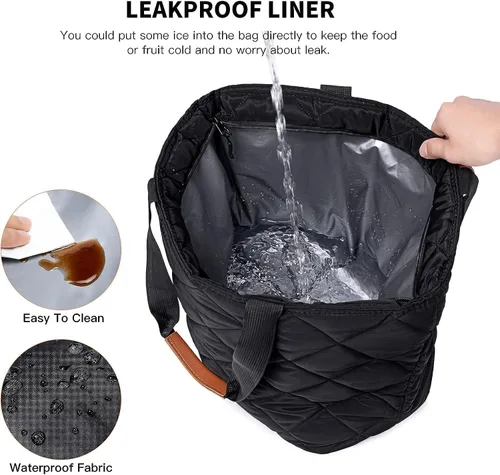Miniatura 2 de Insulated Cooler Bag Reusable Grocery Tote Bags Transport Large Lunch Box for Women Negro satinado