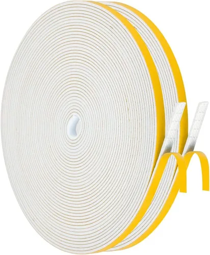 Tira de sellado de puerta con aislamiento de espuma adhesiva fuerte para puertas y ventanas (blanco, 1/4 pulgadas x 1/16 pulgadas x 66 pies)