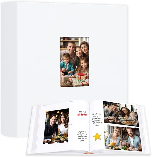 Miniatura 10 de Álbum de fotos de 4 x 6 pulgadas, 240 fotos con espacio de escritura, cubierta de lino con ventana frontal, 240 fotos horizontales y verticales de 4