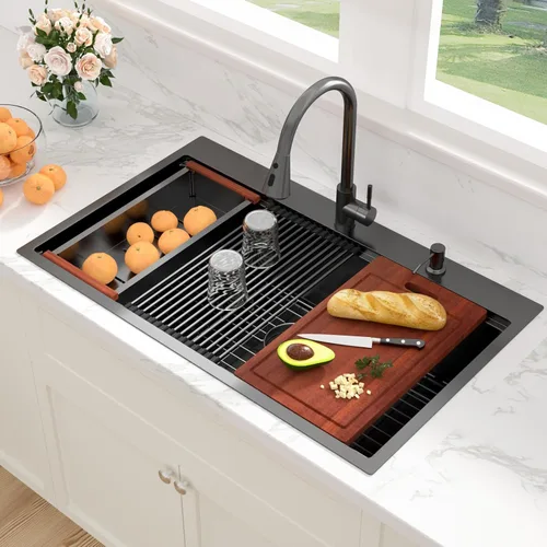 Miniatura 18 de Sarlai 15 Fregadero de Barra de 15x15 Pulgadas para Cocina, Fregadero de Barra de Acero Inoxidable de Calibre 16, Estación de Trabajo con Repisa