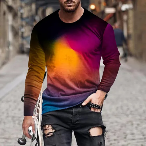 Miniatura 2 de Camisas de manga larga para hombre, blusas de moda de color degradado, blusas holgadas, ropa de calle, sin botones, estampado gráfico