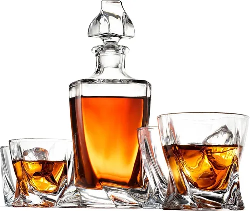 Juego de decantador de whisky y vidrio de estilo europeo, con caja de regalo magnética, exquisito decantador de licor de diseño cuadrático y 4 vasos