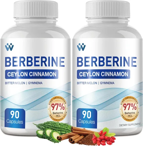 Suplemento de Berberina 1500mg - Berberina con Canela de Ceilán, Complejo de Suplementos de Berberina HCl Pureza 97%, Sin OGM Vegano - 180 Cápsulas
