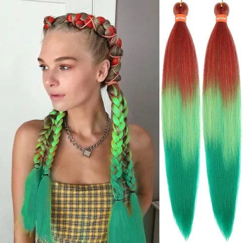 Miniatura 36 de Cabello trenzado preestirado ombré, extensiones de cabello trenzado sedoso, sin picazón, trenzas de cabello trenzado de ganchillo con textura Yaki