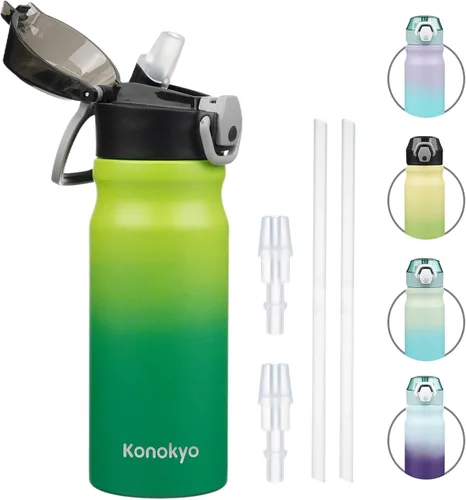 Miniatura 18 de Konokyo Botella de agua aislada de 22 onzas con pajilla, asa de transporte, verde militar