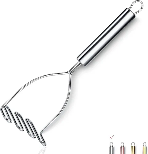 Triturador de patatas, acero inoxidable resistente de metal con pulido de espejo, utensilio de triturador de alimentos, machacador de mano, puré de