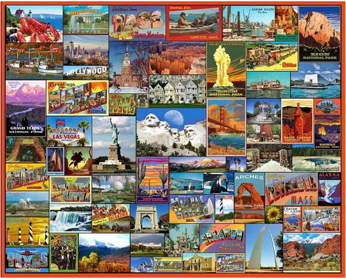 White Mountain Rompecabezas de 1000 piezas, rompecabezas icónicos de collage de viaje con piezas grandes para adultos y familia, 24 x 30 pulgadas,