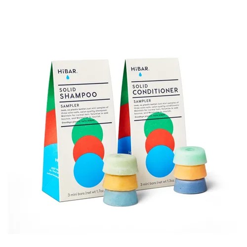 HiBAR - Juego de muestras de champú y acondicionador - Barras para mantener, hidratar y dar volumen - Apto para viajes - Ingredientes de calidad de