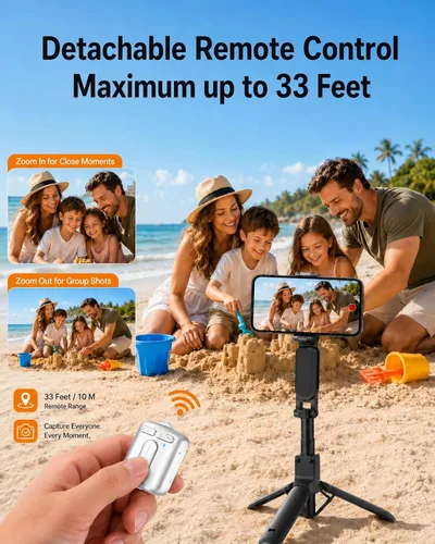 Miniatura 4 de Magnetic Mini Selfie Stick Tripod for iPhone & Android, 19" Pocket Size 4-in-1 Phone Camera Grip with Rechargeable Remote & Ergonomic Handle, for