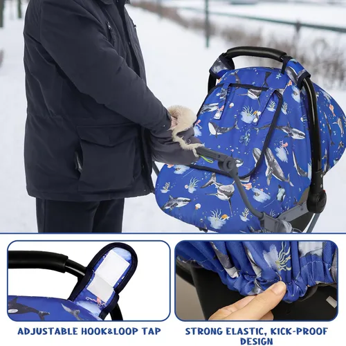 Miniatura 3 de Funda para asiento de auto Pea Pod para bebé, capota para asiento de auto infantil para recién nacidos con 2 capas de ventanas de tela de malla
