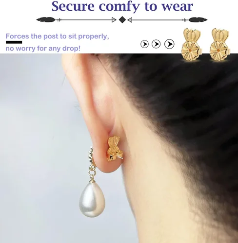 Miniatura 4 de 3 pares de aretes hipoalergénicos, chapados en oro de 18 quilates, ajustables para aretes pesados y tachuelas (blanco + dorado)
