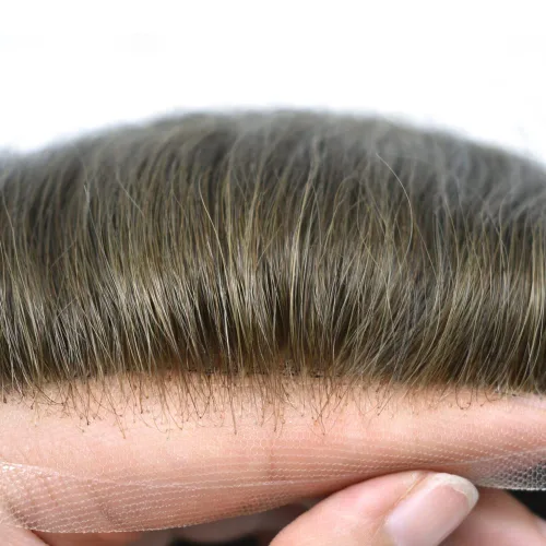 Miniatura 109 de Sistema de repuesto de cabello humano europeo con encaje frontal suizo para hombre, tupé para hombre, pieza de cabello, nudo blanqueado, línea #17