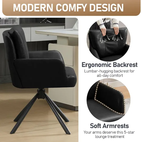 Miniatura 5 de WUTUTUEE Juego de 2 sillas de comedor de piel sintética, modernas, tapizadas, giratorias, cómodas sillas de comedor con respaldo medio, sillón