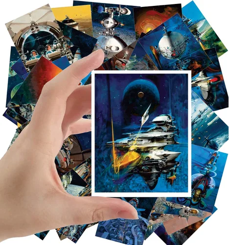 Miniatura 5 de Pegatinas grandes (24 piezas 2.5"x3.5") Vintage SciFi Comic Arte Futurista Revista Ilustración Aqua