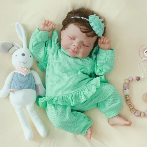 Miniatura 9 de SCOM Muñecas bebé reborn para niña de 18 pulgadas – Cuerpo completo de silicona, recién nacida durmiendo de forma realista, posable y lavable
