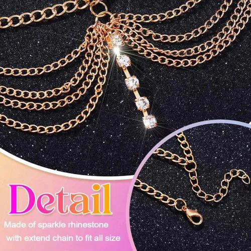 Miniatura 4 de Gortin - Cadena de cabeza de joyería con rines de oro, diadema para el cabello, cadena de cabello para boda, accesorio para el cabello para mujeres