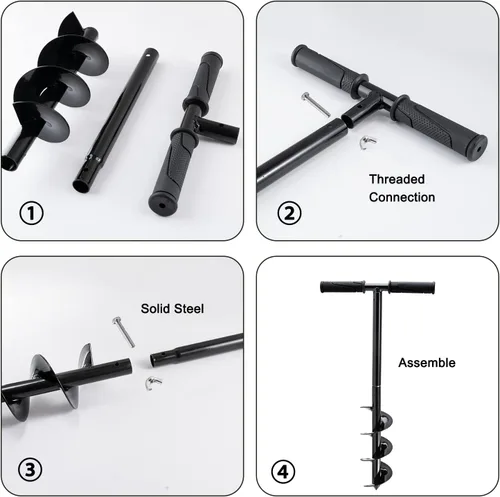 Miniatura 5 de Excavadora manual de agujeros para postes – Taladro de jardín de tierra de 24 x 4 pulgadas con guantes, mango antideslizante, broca en espiral