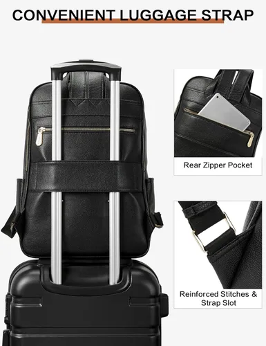 Miniatura 6 de BOSTANTEN Mochila para portátil de 15.6 pulgadas de cuero genuino para mujer, mochila informal para universidad, bolsa de viaje