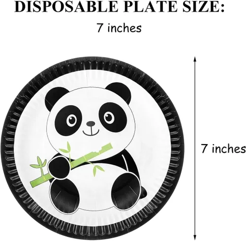 Miniatura 4 de 66 piezas de suministros de fiesta de panda, juego de vajilla desechable con platos, vasos, servilletas, pajitas, mantel para niños, baby shower