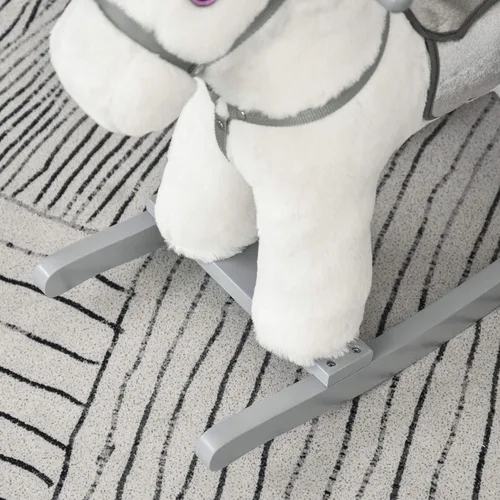 Miniatura 9 de Qaba Caballo Mecedor Montable de Peluche para Niños con Juguete de Oso, Silla para Niños con Juguete de Peluche Suave y Divertidos Sonidos Blanco